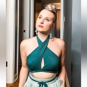 Bright Teal Wrap Halter Top